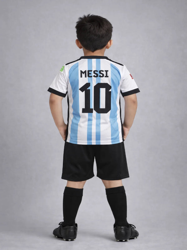 Messi Argentina 3 Star World Cup Home Kit Kids - #10 Jersey Shorts & Socks Set