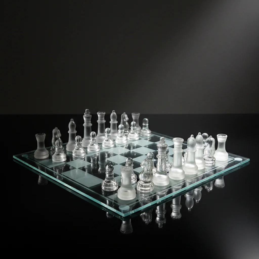 Premium Glass Chess Set - Elegant Frosted & Clear Crystal Chess Board Game