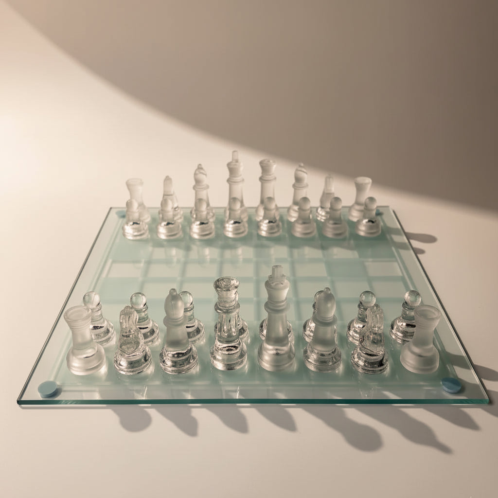 Premium Glass Chess Set - Elegant Frosted & Clear Crystal Chess Board Game