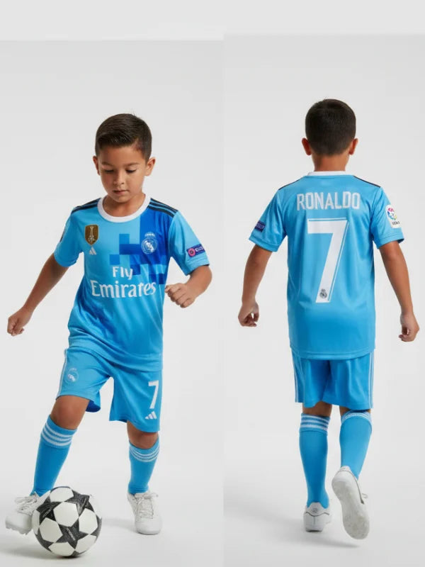 Ronaldo Real Madrid Blue Kit - CR7 Football Jersey & Shorts Set
